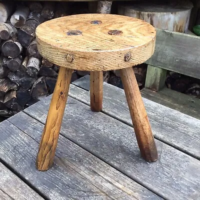 Old Antique Oak 3 Legged Milking Maid Farmers Country House Rustic Stool • £120