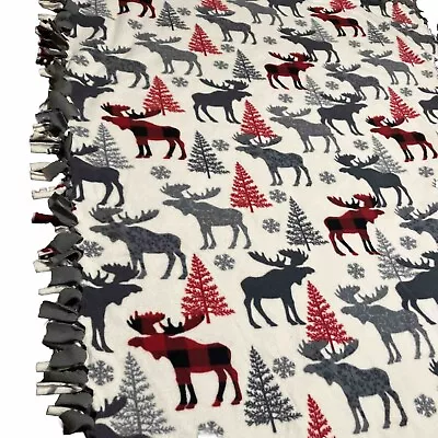 CHRISTMAS TREES SNOWFLAKES Fleece Tie Knotted ￼Throw Blanket FUN 50X80 MOOSE 🫎 • $90
