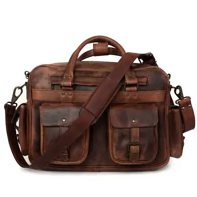 Handmade Full Grain Buffalo Leather Pilot Travel Shoulder Briefcase For Men. • $191.40