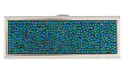 Judith LEIBER Mirror Compact Slim Pocket Green Blue Dots Silver NEW Gyuhji • £288.87