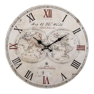 £15.99 • Buy 34cm Cream World Wooden Wall Clock - Wall Mounted Roman Numerals