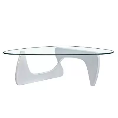 12mm Modern Coffee Table In White Solid Wood Transparent Glass Side End Table • $259