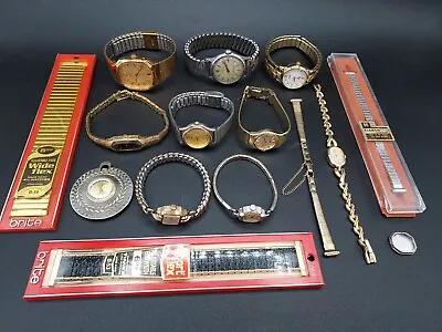 Job Lot Of Vintage Wrist Watches For Men Women & Bands For Wear Repair Repurpose • $55