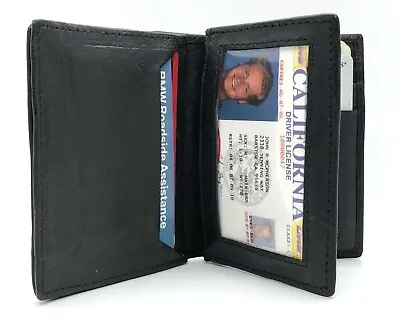 Black Genuine Leather Mens Bifold Wallet 20 Card Holder Front Pocket Organizer • $14.25