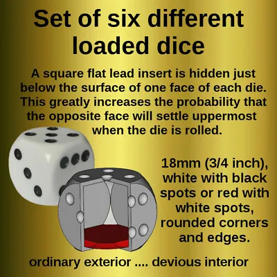 £55 • Buy Set Of Six Loaded Dice: One Of Each Number. Magic Trick Weighted Gimmick Prop.