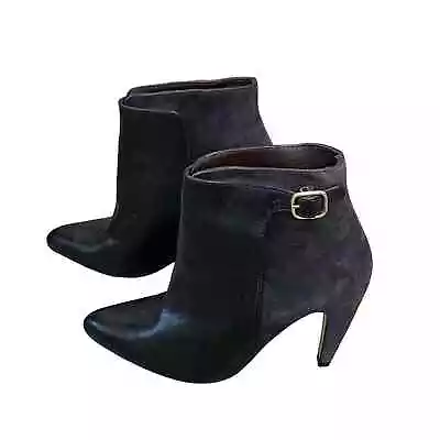 Tila March Paris Black Leather & Suede Ankle Slip On Booties Boots Sz 37 (US 7) • $50