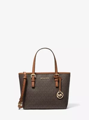 Michael Kors Jet Set Travel Extra-Small Logo Top-Zip Tote Bag Brown • $98.99