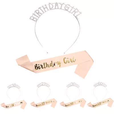 Happy Birthday Sash 16/18/21st/30/50/60th Birthday Silver Tiara Rose Gold Party • £4.79