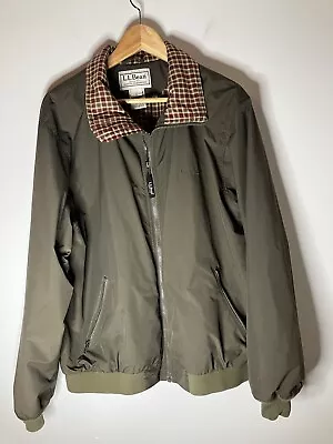 LL Bean Jacket Mens Large OliveGreen  Flannel Lined Windbreaker Full Zip 284439 • $27