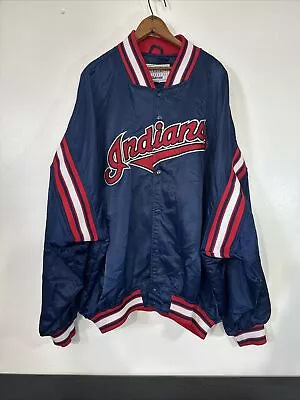 Vintage Cleveland Indians Starter Jacket Satin Bomber Men 4XL • $99.99
