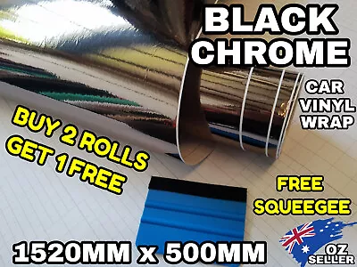 BLACK CHROME Car Vinyl Wrap Sticker AIR RELEASE Film DECAL ROLL 1520MM X 500MM • $20.99