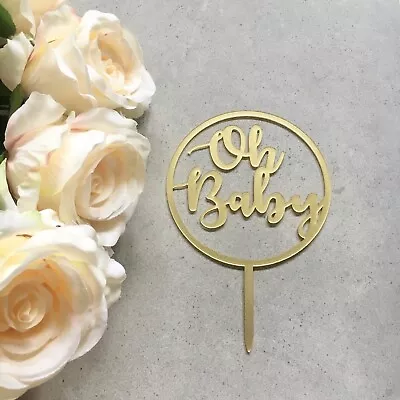 Oh Baby Cake Topper Acrylic Gold Baby Shower Gender Reveal Party Decorations • $9.95