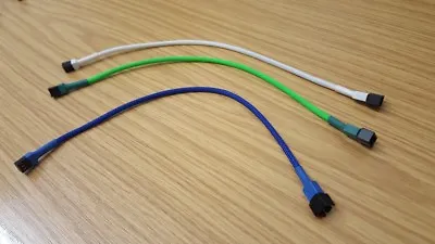 Shakmods Hand Sleeved 3 Pin Fan Extension Computer Cable 30 Cm Green/White/Blue • £3.99
