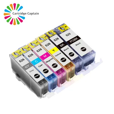 6 Ink Cartridges For Canon PGI525 CLI526 Pixma MG6250 MG8150 MG8250 MG6150 • £9.12