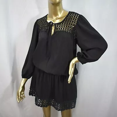 $49.99 • Buy VA VA BY JOY HAN Black Eyelet Crochet Dress Womens Size Small S 4 6 Boho Western