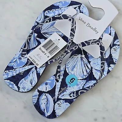 Vera Bradley Sz 5-6 Small Flip Flops Morning Shells Blue Nautical Anchor NEW • $12.99