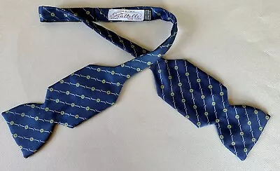 Vintage PIATTELLI Italy Royal Blue Yellow Printed Silk 2 3/4 Inch MENS BOW TIE • $24.95