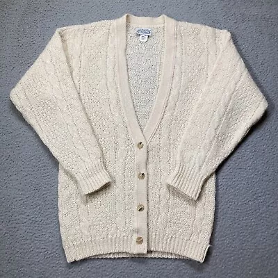 Vintage The Villager Ivory 100% Wool Cardigan Sweater Small • $19.99