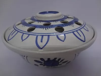 Vintage Delft Two Piece Round Flower Frog Potpourri Incense Dish Vase - Holland • $20