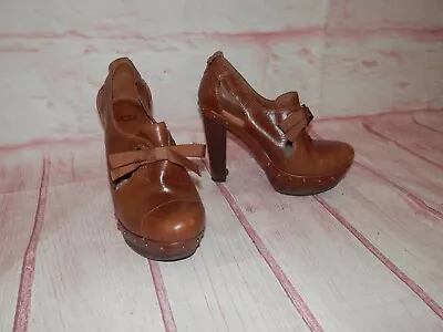 UGG Brown Size 5.5 Leather Stud Platform Heels Sheepskin 1001311 Celestina 3870 • $49.99