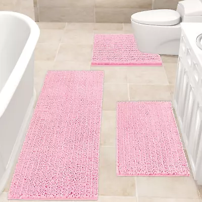 X Large Pink Bathroom Rug Set 3 Pieces Ultra Soft Thick Absorbent Bath Mats No • $87.49