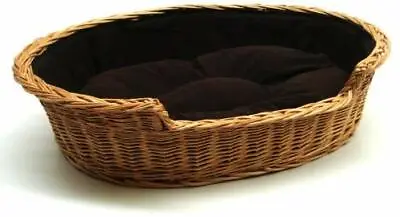£96.97 • Buy Handmade Oval Prestige Wicker Dog Pet Bed Basket Bed Couch Large Dark Cushion 