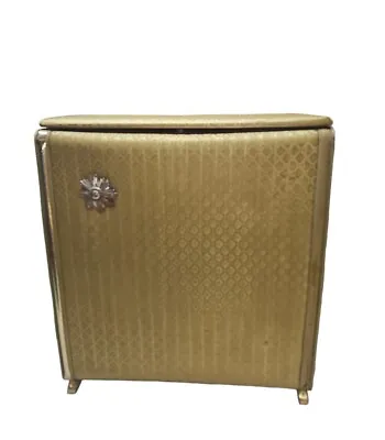 Vtg MCM Laundry Hamper Gold Starburst Hollywood Regency Padded Retro Pearl Wick • $130.50