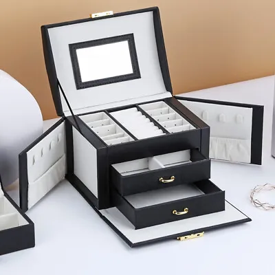 3 Layers Jewellery Boxes Storage Case Drawer Cabinet Earing Necklace Organizer X • £16.32
