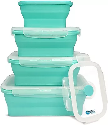 Collapsible Silicone Food Storage Containers BPA Free Airtight Plastic Lids • £22.76