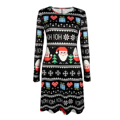 $0.99 • Buy Women's Dress Reindeer Elk Snowman Christmas Tree Printed Party Dress Skirt