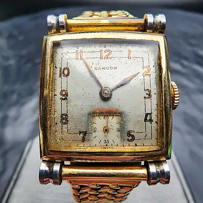 Vintage 1940s Bancor Gold Filled Running Wristwatch Square Face Men's Watch • $47.95