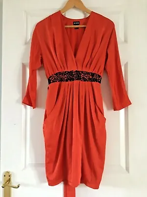 H&M CONSCIOUS COLLECTION Orange Structured Satiny Embroidery Trim Dress EUR 34 • £1.99