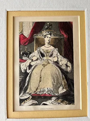 Antique Early Queen Victoria Engraving Etching Print - Hand Color • $30