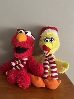 Christmas Sesame Street Backpack Plush Clips 9  Elmo & 10” Big Bird • $13.99