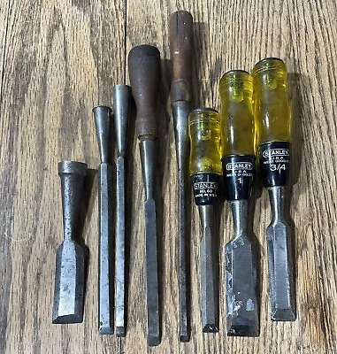 Vintage Lot 8 Pc Wood Socket Chisel Tool STANLEY P.S.&W. CARPENTER PLANE USA • $11.50