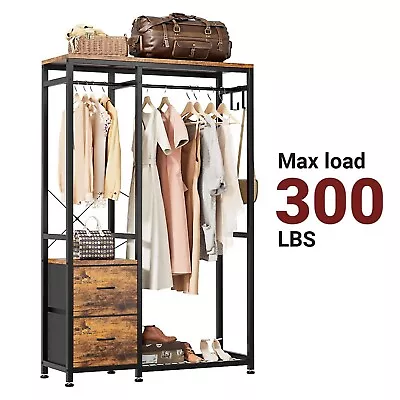 Clothes Rack Heavy Duty Garment Clothes Shelves Drawer Closet Organizer Rustic • $99.98