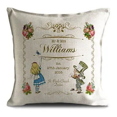 £14.99 • Buy Mr And Mrs Personalised Alice In Wonderland Wedding Cushion Cover Gift Valentine