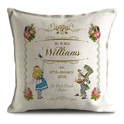 Mr And Mrs Personalised Alice In Wonderland Wedding Cushion Cover Gift Valentine • £14.99