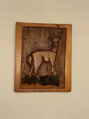 Vintage 1993 Deer Hand Carved Wall Panel Picture • $15