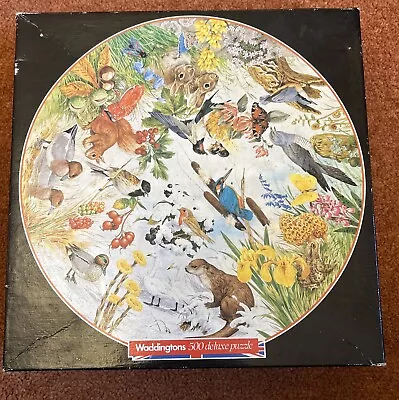 Vtg 1985 Waddingtons 500 Pc Deluxe Circular Jigsaw Four Seasons Birds Animals • £10.99