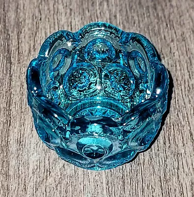 Vintage L.E. Smith Turquoise Blue Glass Moon & Stars Open Salt Dip Cellar (1) • $12