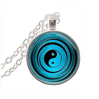 Blue Yin Ying Yang Sign Symbol Feng Shui Necklace Pendant + Free Gift Bag • £5.99