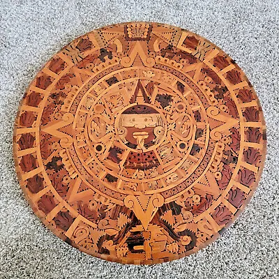 Vintage Aztek Mayan Mexico Wood Inlay Cuauxhically Wall Hanging • $29.95