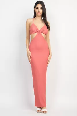 Cutout Back Slit V-neck Maxi Dress Pink • $17.99