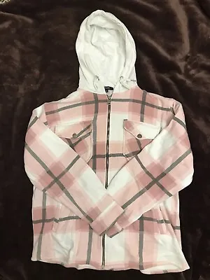 Rising Checkered Pink Zip-up Hoodie Medium • £5