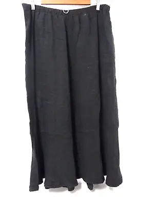 Match Point Womens Maxi Skirt L 100% Linen Black Ruffle Hem Made In USA • $27.62