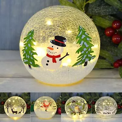 6  LED Crackle Ball Christmas Globe Decoration Warm White LED Light Up Ornament • £14.97