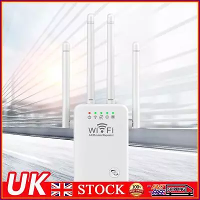 WiFi Extender Booster 2.4 GHz 300Mbps Easy Setup 4 Antenna Long Range (White US) • £11.49