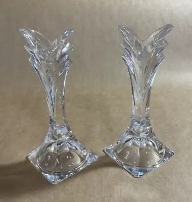 Vintage (2) Mikasa Lead Crystal Candlesticks Art Deco Candle Holders 5 “ • $19.85