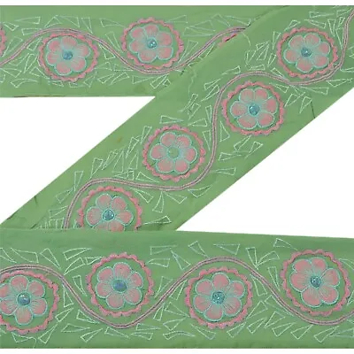 Sanskriti Vintage Sari Border Embroidered  Trim Sewing Green Craft Decor Lace • $8.75